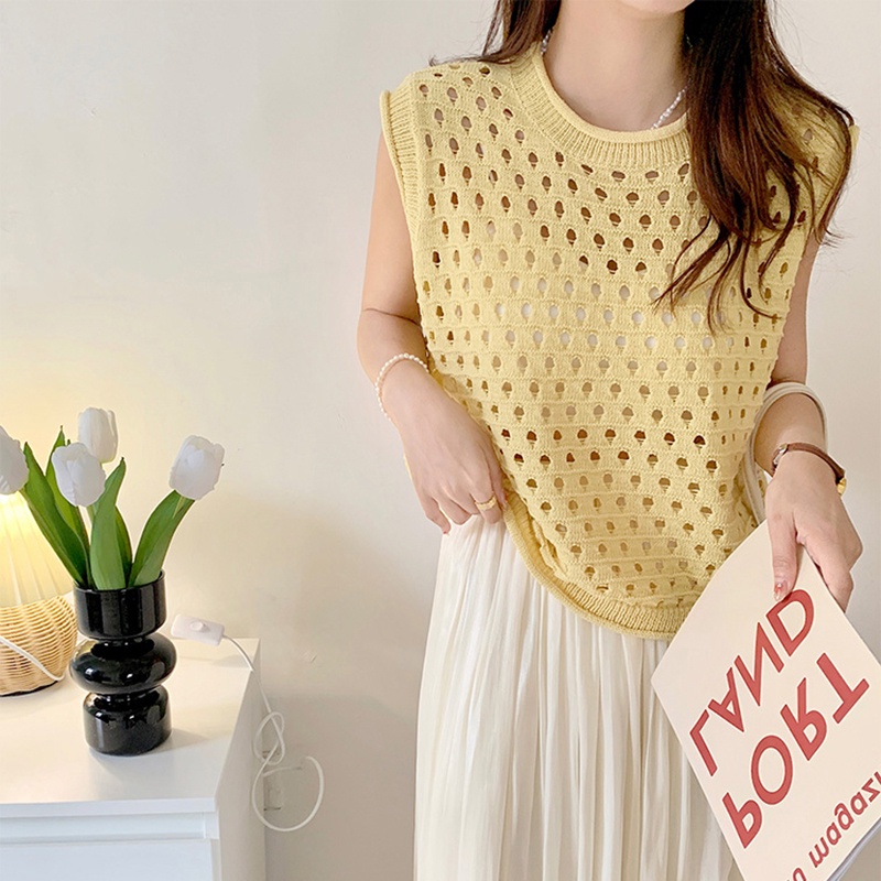 Áo dệt kim IELGY không tay cổ tròn màu trơn thời trang cho nữ