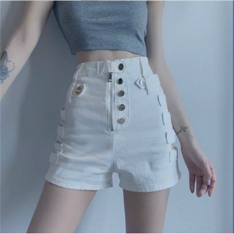 Quần kaki lưng cao phối dây kéo