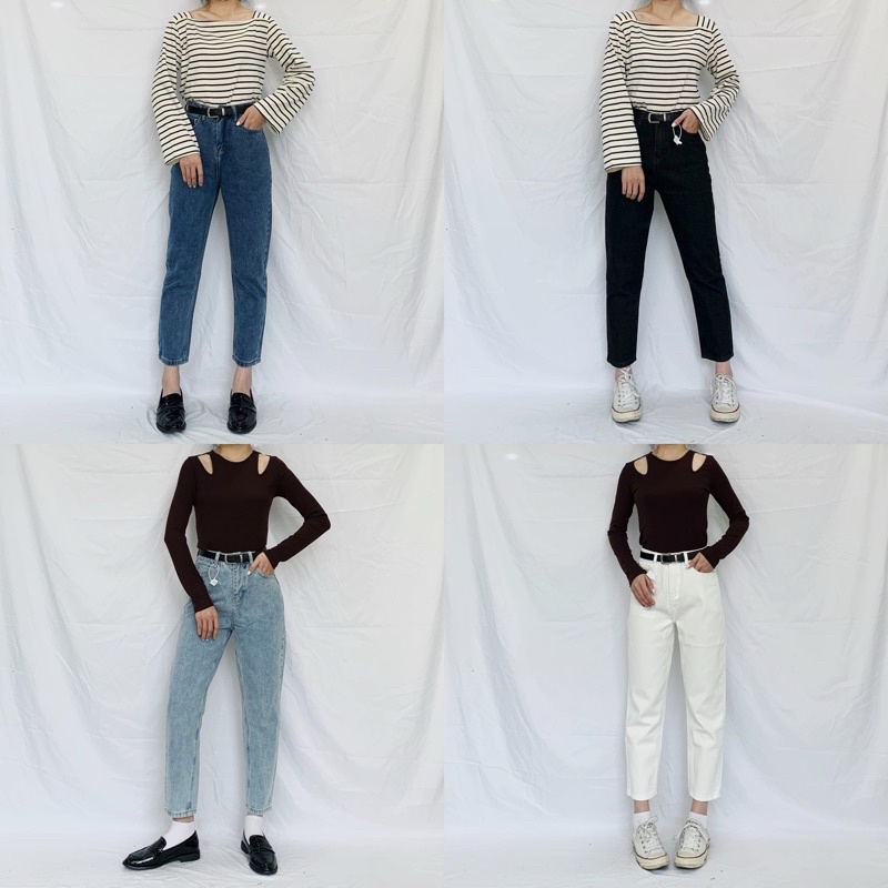 Quần Mom jeans cạp cao dáng suông rộng vừa Q2108ti (tặng kèm dây lưng)