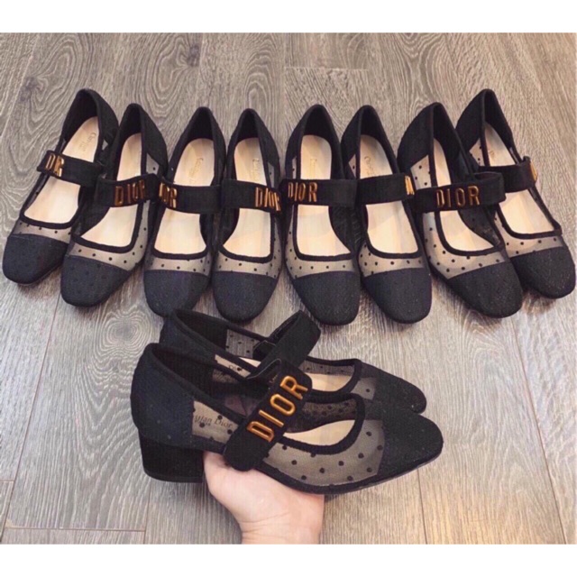 Giày búp bê cd lưới chấm bi quai ngang đế vuông fullbox