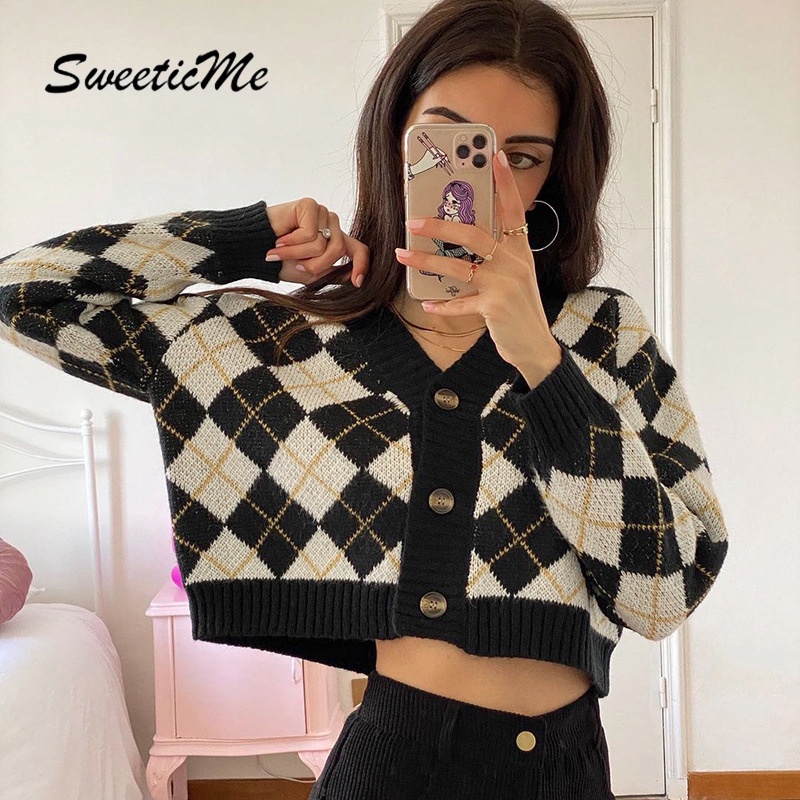Áo Sweater Tay Dài Cổ Chữ V In Họa Tiết Kẻ Sọc Thời Trang 2022 Cho Nữ