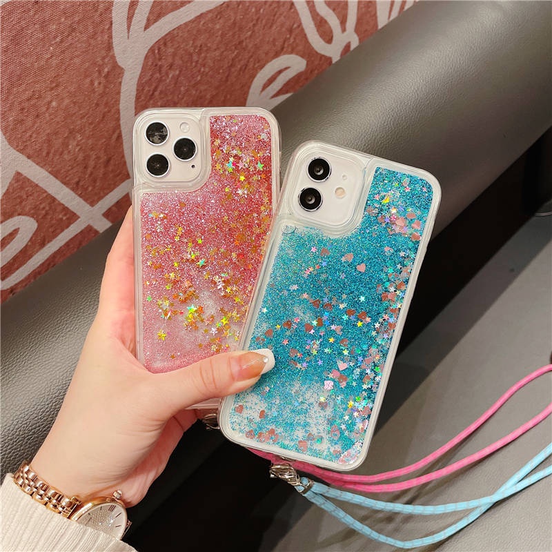 Ốp điện thoại kim tuyến nước có dây đeo cổ cho Samsung A32 A52 A72 S21 Plus S21 Ultra 4G 5G