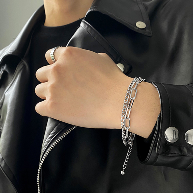 Vòng tay thép titan hai lớp phong cách hip-hop dễ phối đồ 19463