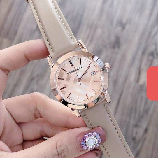 Đồng hồ dây da nữ Burberry mặt hồng, bảo hành 12 tháng, có box MTP-STORE