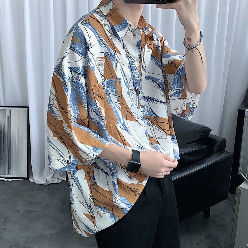 Áo Sơ Mi Hoa Dáng Rộng Phong Cách Retro Thời Trang Dành Cho Nam Giới