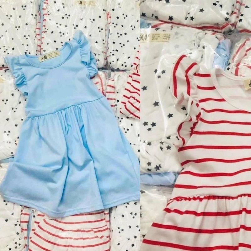 Combo 3 váy bé gái cánh tiên mix màu H.M trơn bi kẻ chất cotton mềm mịn mặc hè JOLIVO E1.092.120