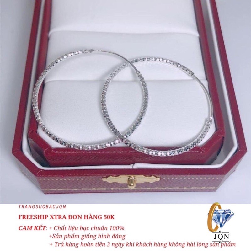 Bông tai nữ bạc thật- vòng tàu đường kính 4cm chất liệu bạc ta sáng đẹp bền màu/ Trang sức bạc JQN