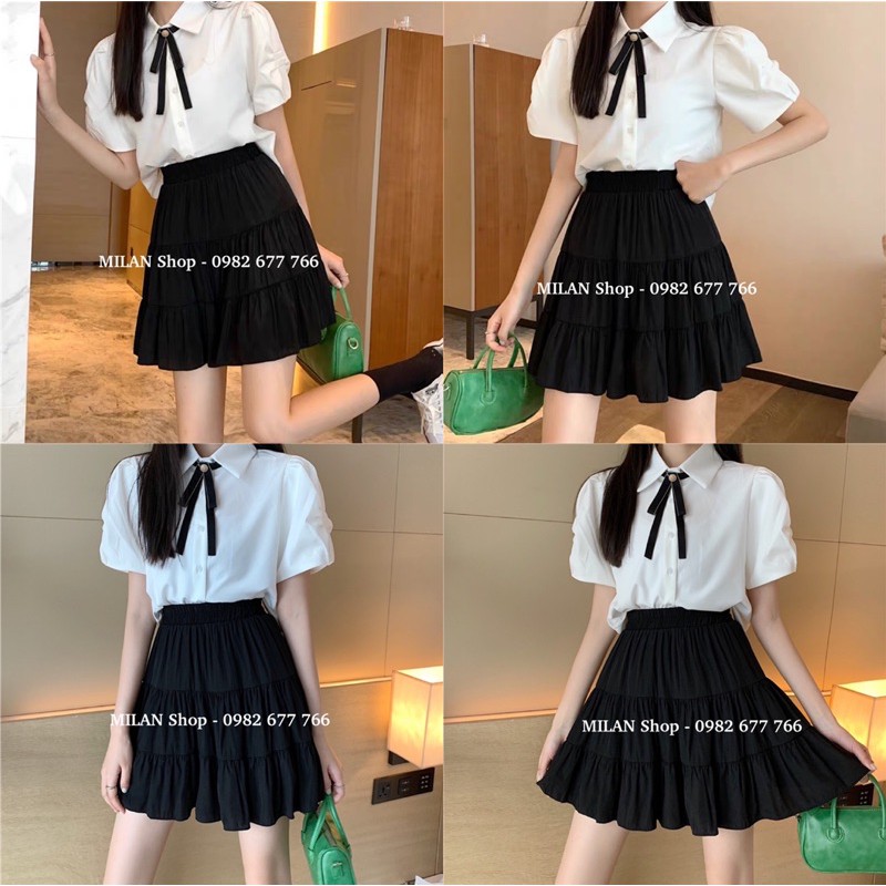 Chân váy ngắn tầng chất lụa mát phê 2 kiểu thời trang