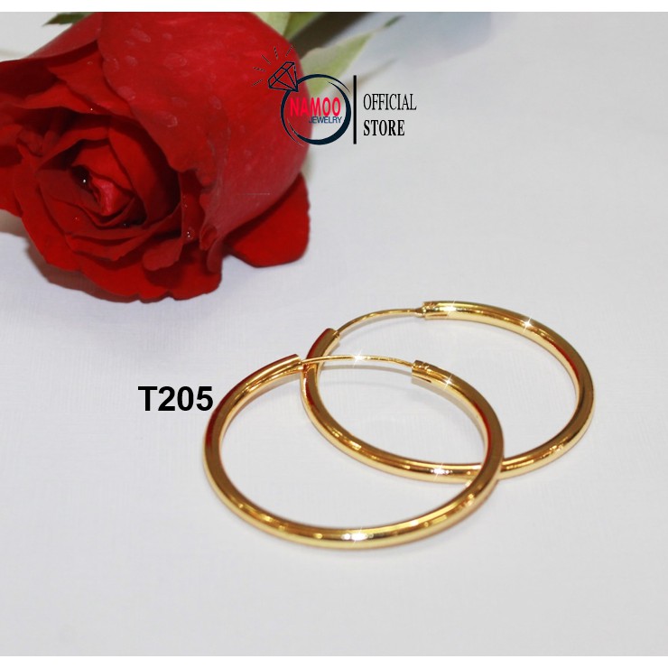 Khuyên Tai Tròn Nữ bản Tròn T205 đường kính 4cm bạc 925 mạ vàng 18k Namoo Jewelry