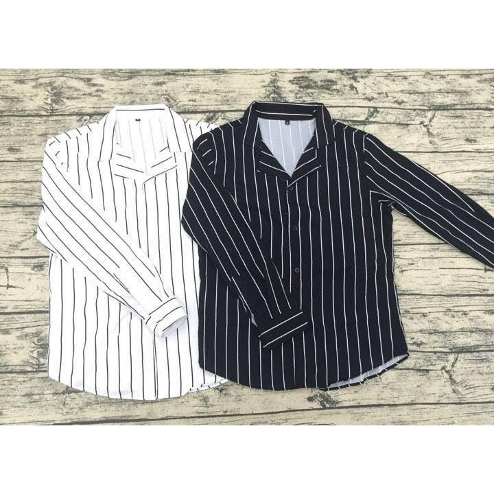 Ao sơ mi nam nữ sọc đen trắng áo sơ mi unisex vải êm bền đẹp chống xù