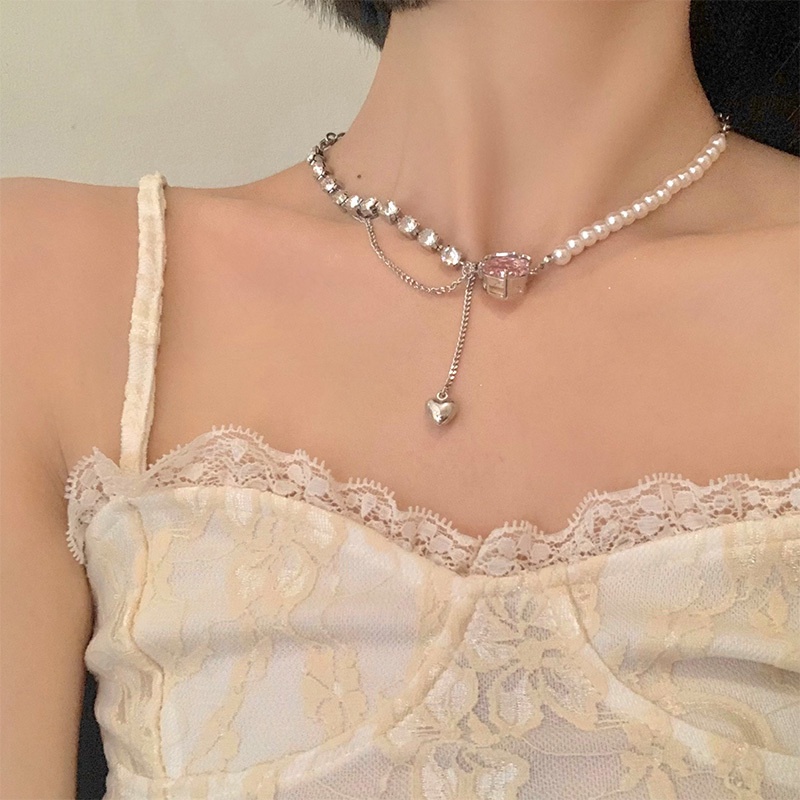 Vòng cổ Đính Ngọc Trai Hình Trái Tim Sang Trọng Ngọt Ngào Cá Tính Cho Nữ