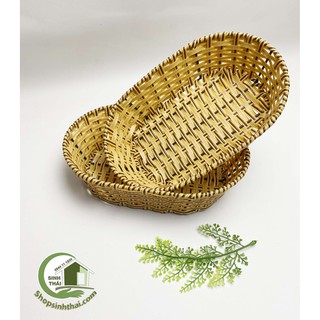 Rổ mây đan hình oval - khay nhựa bầu giả mây 24x16x6cm