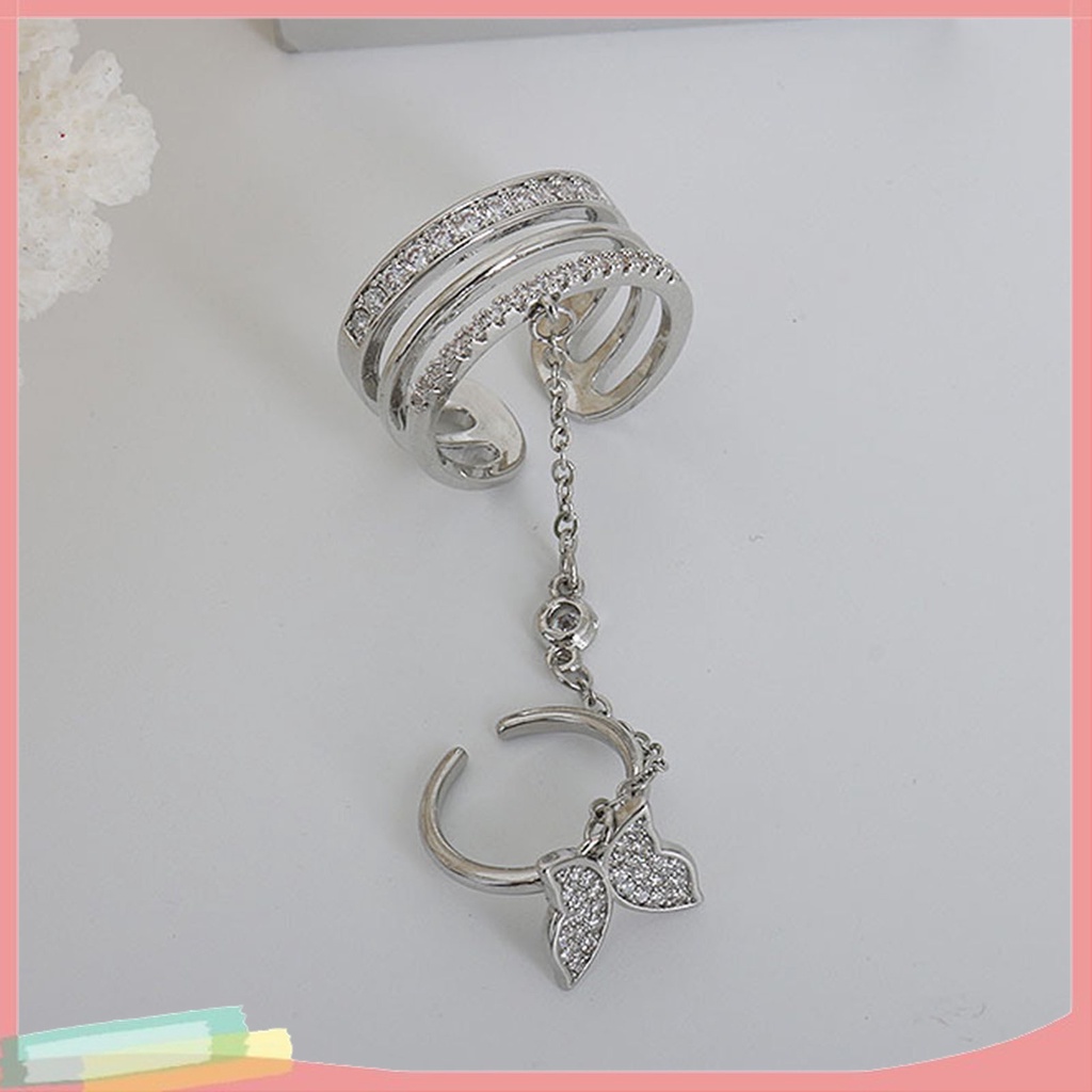 Bộ Nhẫn Hợp Kim Hở Hai Lớp Trang Trí Hình Bướm Đính Đá Xinh Xắn Cho Nữ