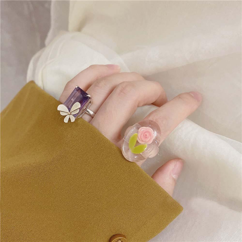Nhẫn Resin Họa Tiết Hoa Hồng Phong Cách Hàn Quốc Thời Trang Cho Nữ