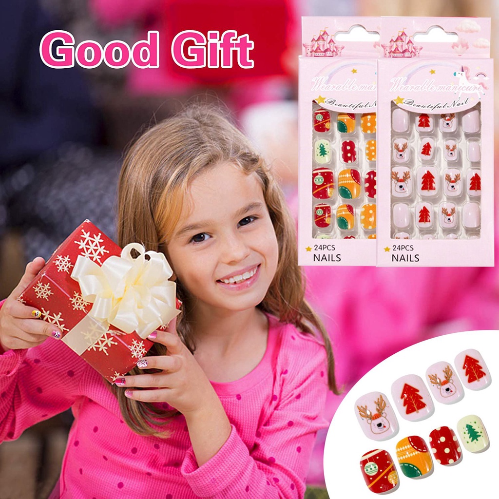 Bộ móng tay giả họa tiết hoạt hình giáng sinh dễ thương dành cho trẻ em diy