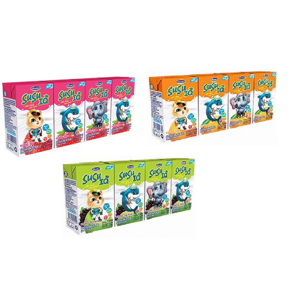 Sữa chua uồng Susu IQ hương Dâu / Cam / Táo - lốc 4 hộp x110ml