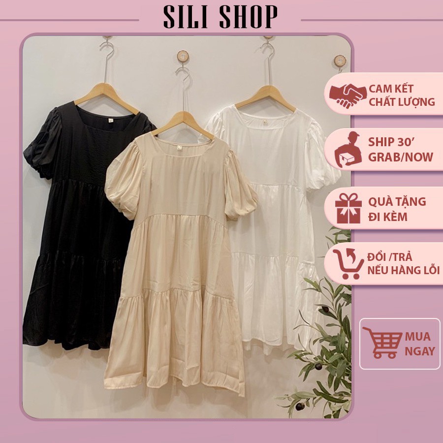 Váy babydoll voan trơn bồng bềnh 👗FREESHIP👗 Đầm nữ 3 tầng cổ tròn xinh xắn | BigBuy360 - bigbuy360.vn