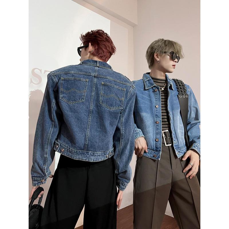 Áo Khoác Denim Có Đệm Vai Và Túi Sau Lưng Phong Cách Đường Phố Mùa Thu Cho Nam