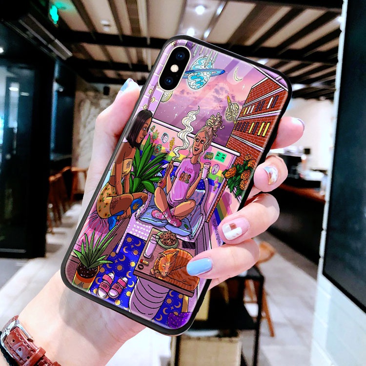 Ốp kính canabis sang chảnh imacc cho iphone7/7/plus8/8plus/xr/x/xs/xsmax/11/11/pro/11/promax