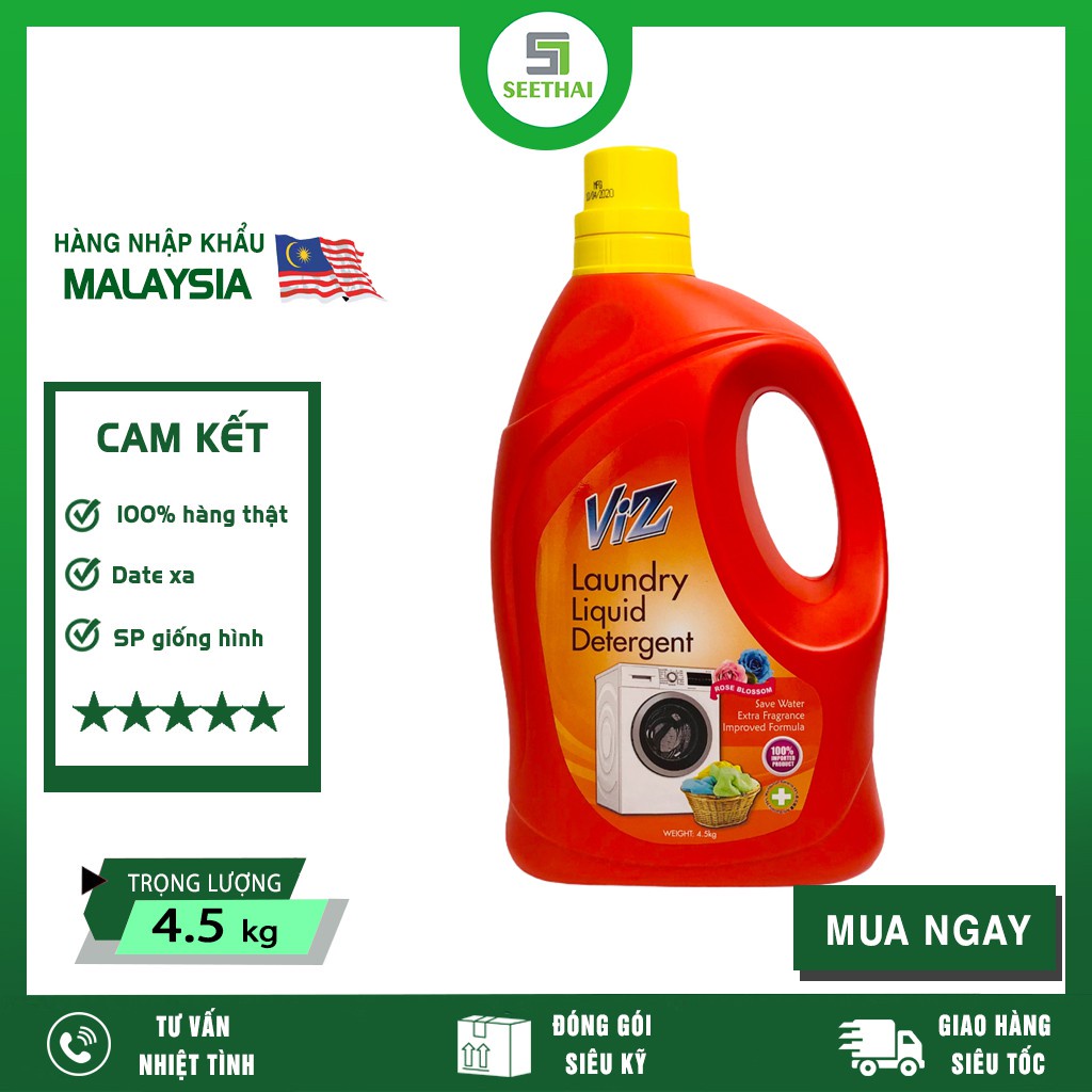 Giặt đậm đặc Malaysia VIZ 4500gr hương ngọt ngào Rose Blossom - can đỏ