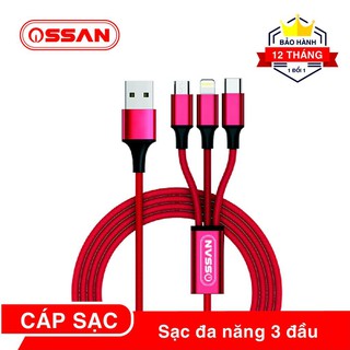 Cáp sạc đa năng 3 in 1 Ossan 3 đầu OS - AS12