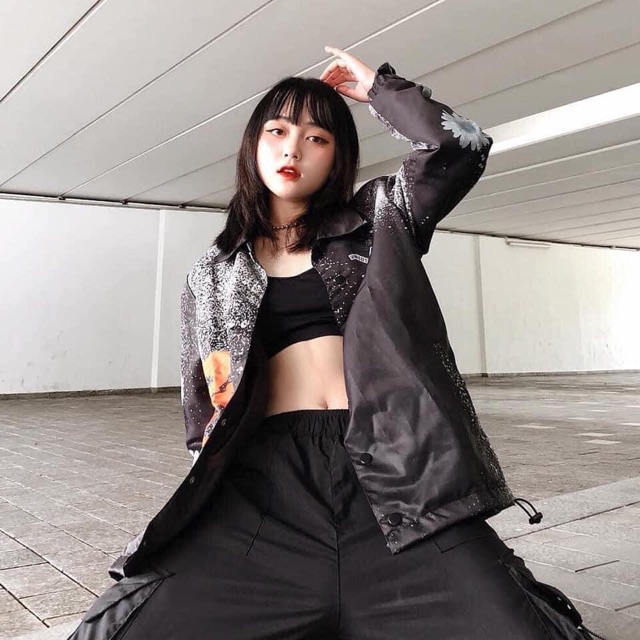 Áo Jacket Dù Hoạ Tiết 3D Nút Bấm DAISY  Dây Rút Ảnh Thật