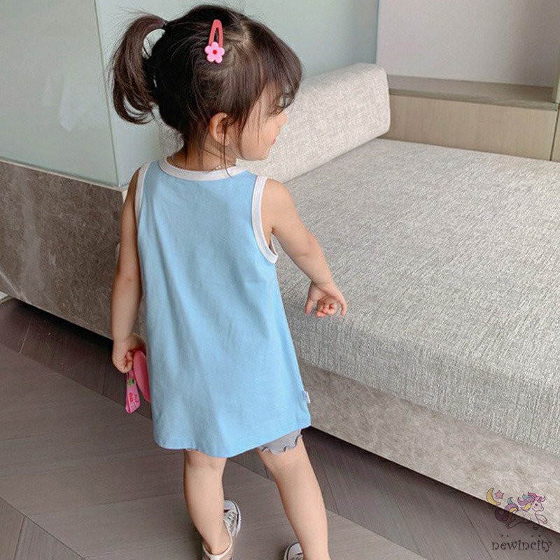 Đầm sát nách in họa tiết hoạt hình phong cách Hàn Quốc thời trang cho bé gái