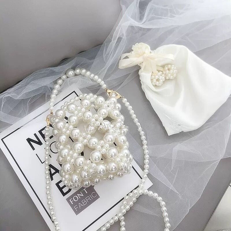 Túi Đeo Chéo JASMIN NOIR Dáng Vuông Nhỏ Đính Ngọc Trai Nhân Tạo Thời Trang Cao Cấp Cho Nữ
