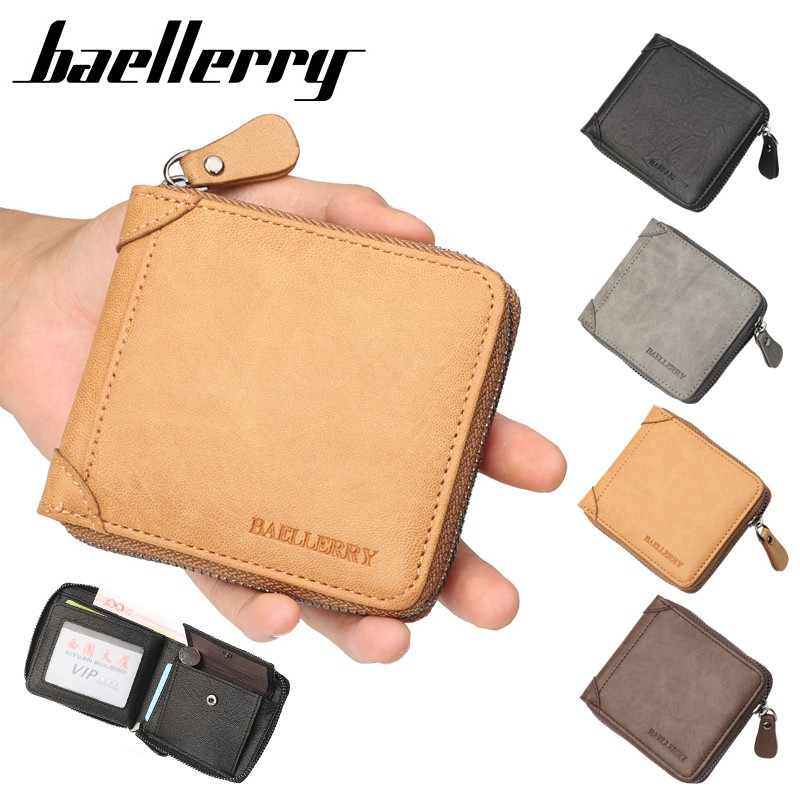 Baellerry Ví Ngắn Đựng Thẻ Phối Khóa Kéo Phong Cách retro Cho Nam
