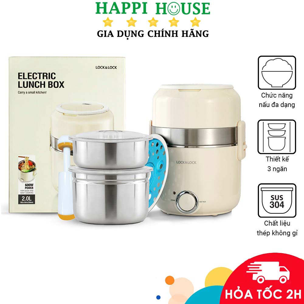 Hộp Cơm Điện Nấu và Hâm Nóng Thức Ăn Lock&Lock EJR226IVY 2Lít - Chính Hãng Bảo Hành 12 Tháng - Happi House