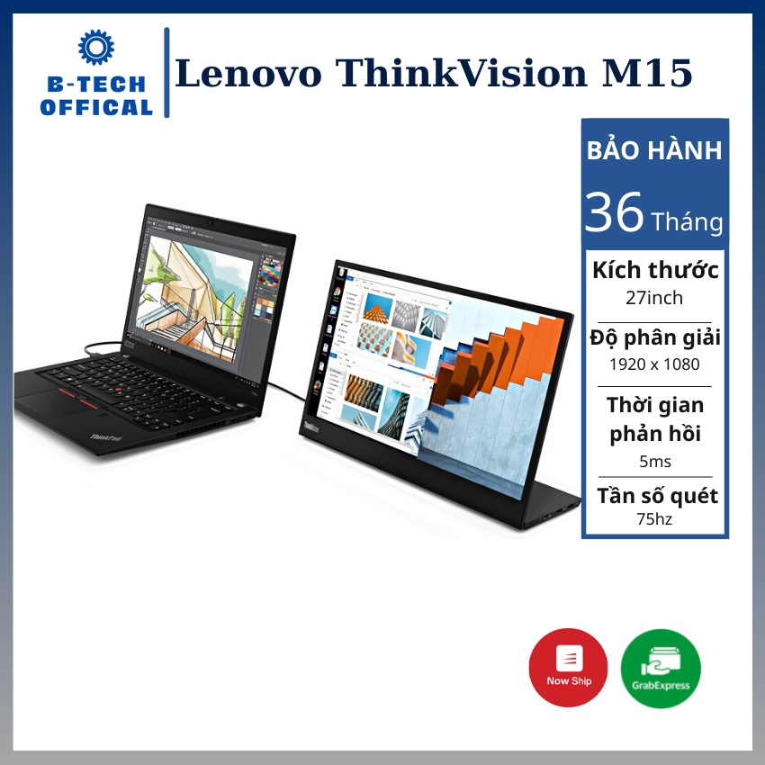 Màn hình di động Lenovo ThinkVision M15 (15.6inch)/ M14 (14inch) FHD/ USB-C/ IPS/ 3Yrs - Hàng chính hãng, BH 36 tháng