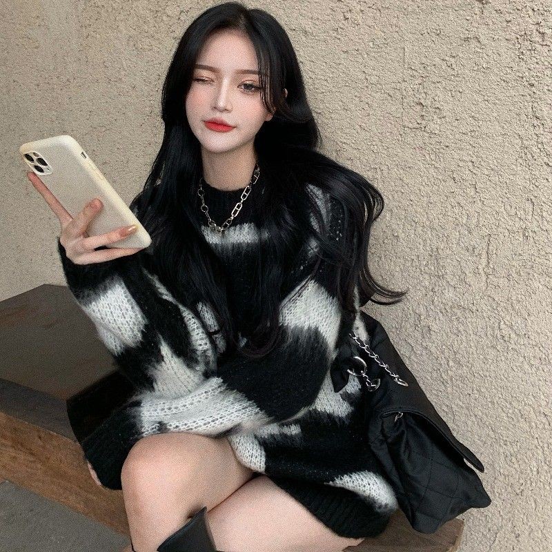 Áo len lông xù họa tiết ngựa vằn dáng giấu quần cá tính sexy ulzzang - Có ảnh thật