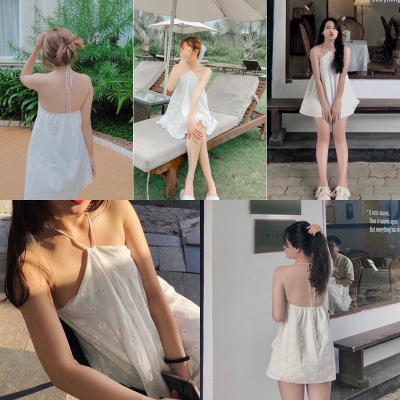 ₪Áo kiểu KORA TOP màu trắng hoạ tiết hoa cúc tone thiết kế trẻ trung cột dây cổ yếm hở lưng quyến rũ style giấu quần | BigBuy360 - bigbuy360.vn