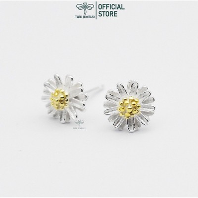 Khuyên tai bạc nữ TLEE hoa cúc nhiều cánh nhị xi vàng 14kara TLEE JEWELRY B0311