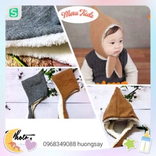 [FreeShip] Mũ lót lông chóp nhọn 2 màu ghi nâu cho bé