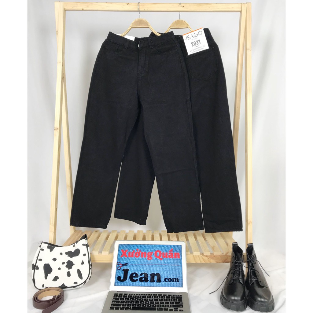 Quần Jeans Nữ Simple Jeans Lưng Cao Dáng Suông Ống Rộng Ulzzang Cực Chất - 420