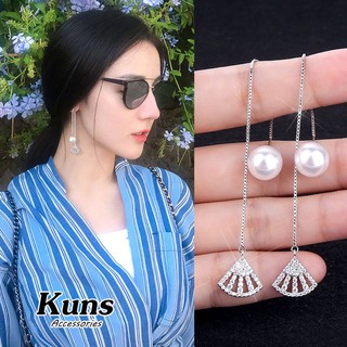 [ Hàng Cao Cấp ] Bông Tai ngọc quạt trắng sang trọng - Khuyên Tai Bạc Ý S925 Hàn Quốc