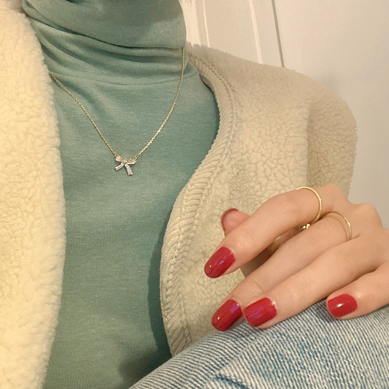 Vòng cổ Mặt Nơ Đính Đá Zircon 3d Lấp Lánh Phong Cách Hàn Quốc Sang Trọng Dành Cho Nữ