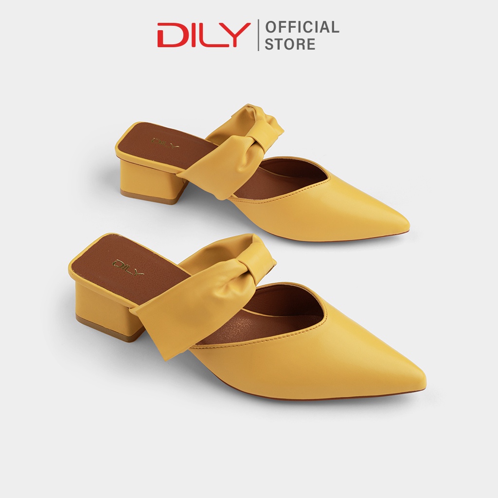 Dép guốc nữ cao gót DILY gót vuông quai thắt nơ tiện lợi cao 3.5cm_ AA0310