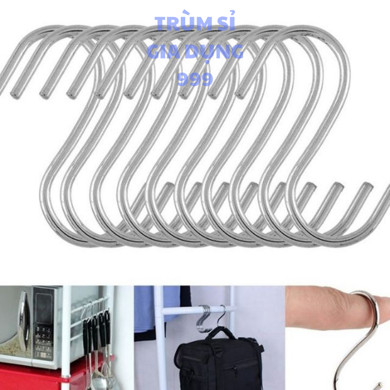 móc treo đồ vật dụng chữ s loại nhỏ dày, móc treo chữ s inox 304 siêu chắc, treo đồ vật dụng trong nhà đa năng