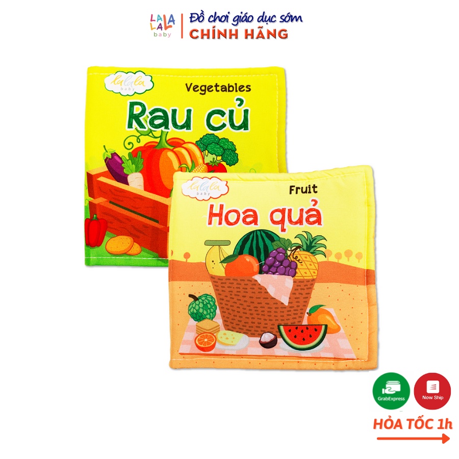 Combo 2 cuốn sách vải Lalala baby, kích thích đa giác quan, kích thước 15x15cm 12 trang (rau củ, hoa quả)