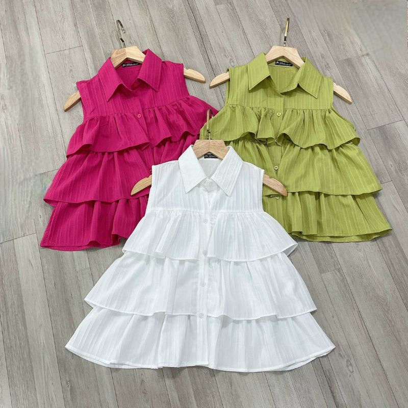 Áo cổ sơmi sát nách tầng bèo