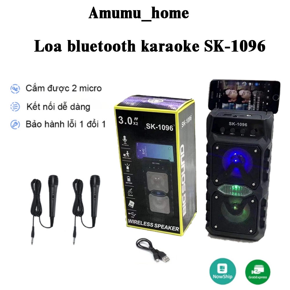 Loa bluetooth karaoke mini SK-1096 âm thanh chuẩn speaker đèn led sống động kèm tặng kèm mic