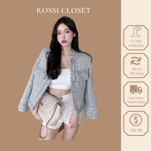 Áo dạ tweed cúc đồng siêu xinh phong cách tiểu thư _ hàng ORDER