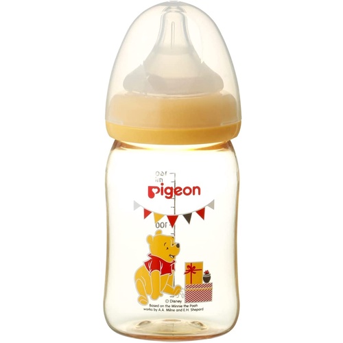 Bình sữa Pigeon PPSU Plus Cổ Rộng Pooh 160ml (S)/240ml (M) Kèm Núm Vú Size S/M