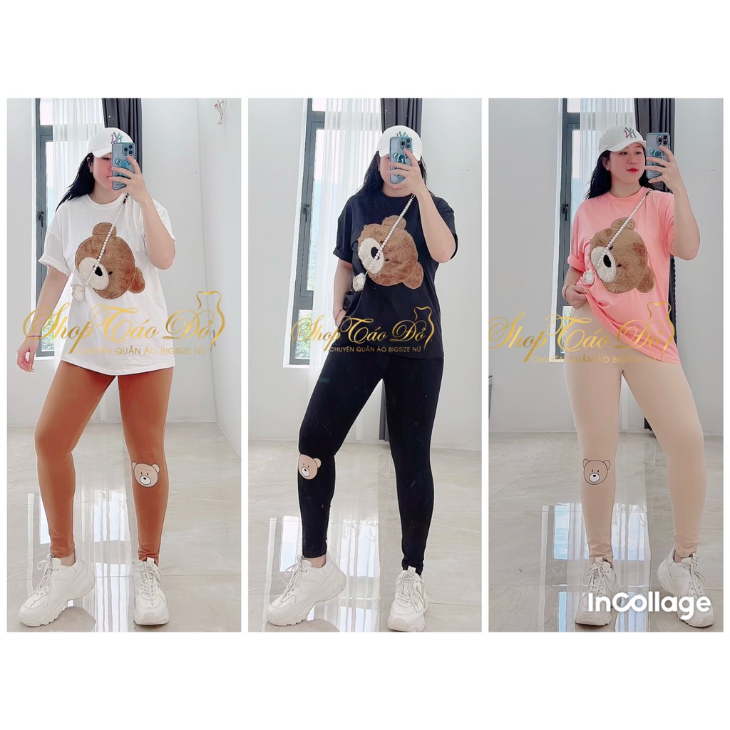 (TÁO ĐỎ BIGSIZE 55-90KG) SIÊU PHẨM SET ÁO THUN GẤU THÊU + QUẦN LEGGING DỄ THƯƠNG B4 ( ảnh thật shop chụp 100%)