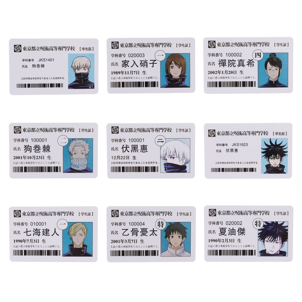 Bộ Thẻ Hình Nhân Vật anime Jujutsu Kaisen Bằng Nhựa