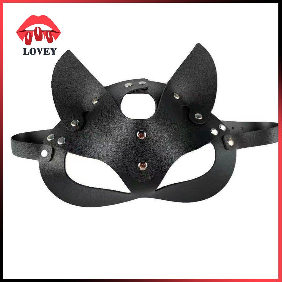 Mặt nạ che nửa mặt hóa trang Halloween hình mèo làm từ da độc đáo