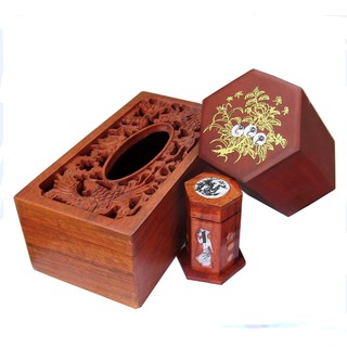 Bộ 3 món gỗ hương cao cấp, hộp đựng giấy ăn long phụng, hộp đựng chè, lọ tăm