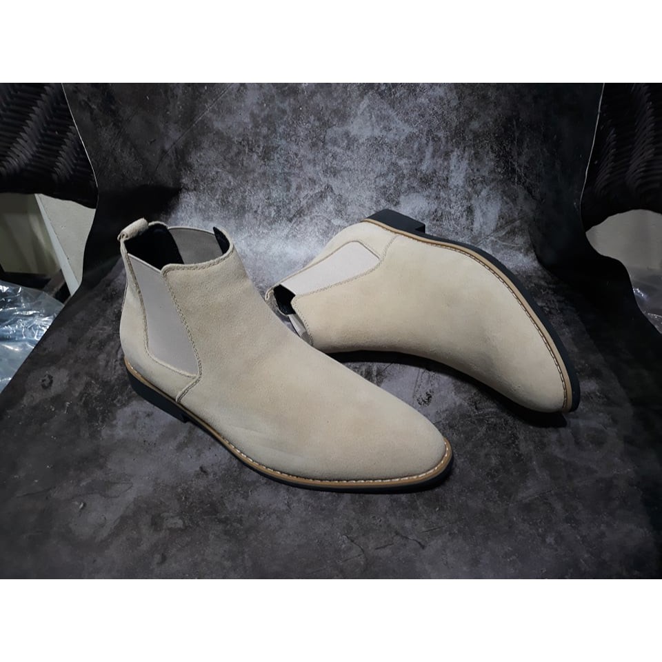 giày chelsea boot da bò lộn màu trắng sữa mã BC3